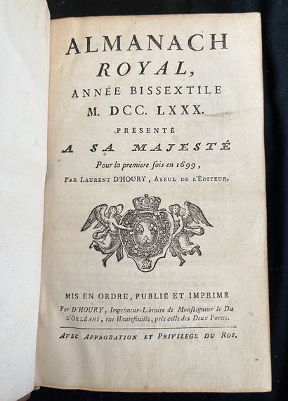 null [ALMANACH]
Almanach royal pour l'an bissextile MDCCLXXX. Paris, chez d'Houry...