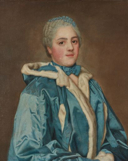 Ecole FRANÇAISE, XVIIIème siècle Portrait of an Elegant Woman in a Blue Dress
Oil...