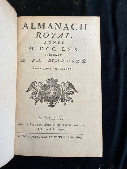null [ALMANACH]
Almanach royal pour l'an MDCCLXX. Paris, chez Le breton rue de la...