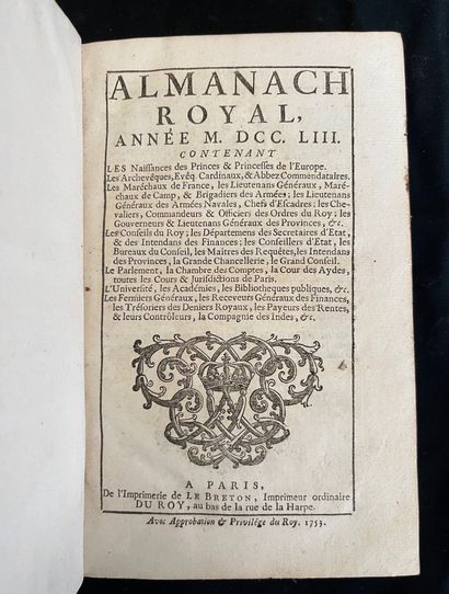 null [ALMANACH]
Almanach royal pour l'an MDCCLIII. Paris, chez Le Breton rue de la...