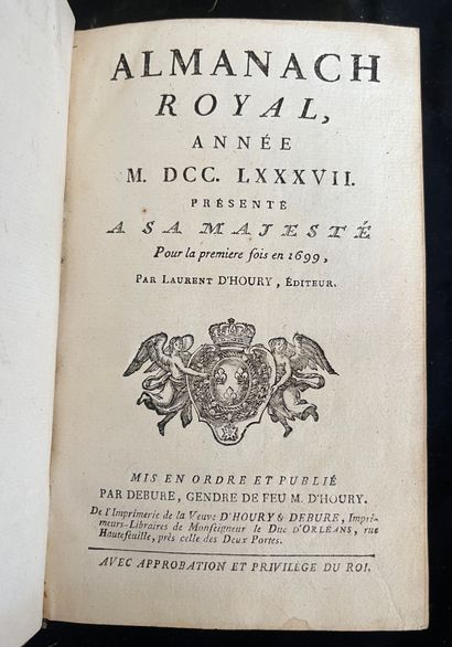 null [ALMANACH]
Almanach royal pour l'an MDCCLXXXVII. Paris, chez d'Houry & Debure...