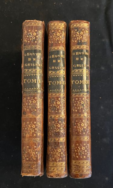 GESSNER OEuvres. Orléans Rouzeau-Montaut. 1783. Trois volumes In-12 plein veau tacheté,...
