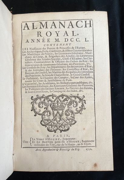 null [ALMANACH]
Almanach royal pour l'an MDCCL. Paris chez veuve d'Houry et le Breton...