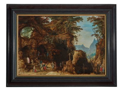 Josse de MOMPER (1564-1635) attribué à Mass in a grotto
Oak panel, one board, not...