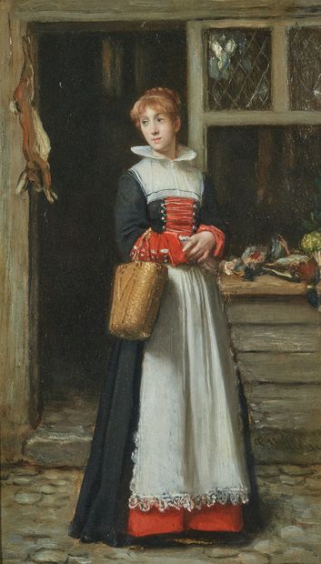 Florent WILLEMS (Liège 1823 - Paris 1905) Young Girl at the Poultry Shop
Mahogany...