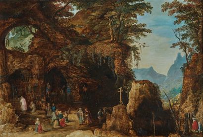 Josse de MOMPER (1564-1635) attribué à Mass in a grotto
Oak panel, one board, not...