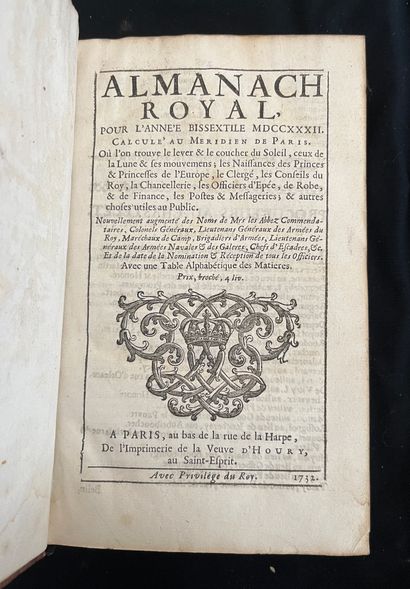 null [ALMANACH]
Almanach royal pour l'an MDCCXXXII. Paris chez veuve d'Houry au Saint-Esprit....