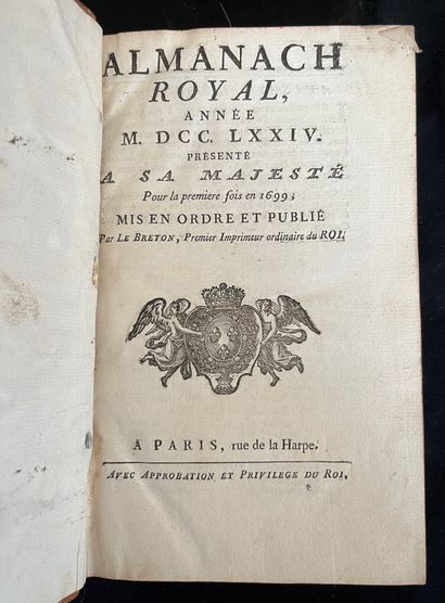 null [ALMANACH]
Almanach royal pour l'an MDCCLXXIV. Paris, chez Le breton rue de...