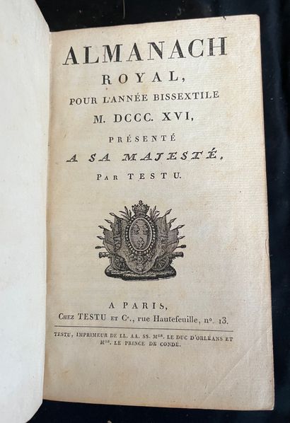 null [ALMANACH]
Almanach royal pour les années 1816 et 1817. Paris, chez Testu rue...
