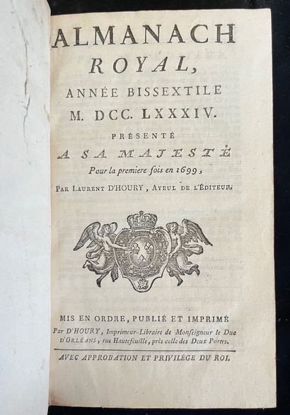 null [ALMANACH]
Almanach royal pour l'an bissextile MDCCLXXXIV. Paris, chez d'Houry...
