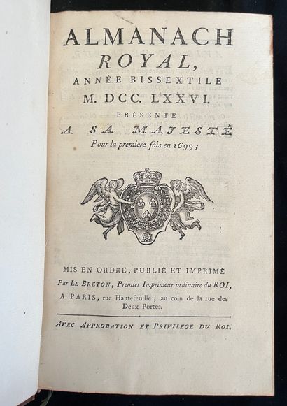 null [ALMANACH]
Almanach royal pour l'an bissextile MDCCLXXVI. Paris, chez Le breton...
