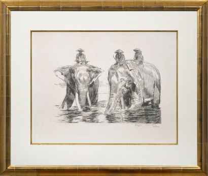 Paul JOUVE (1878-1973) Éléphants au bain, à Hué, 1931
Eau-forte originale sur parchemin
Signée...