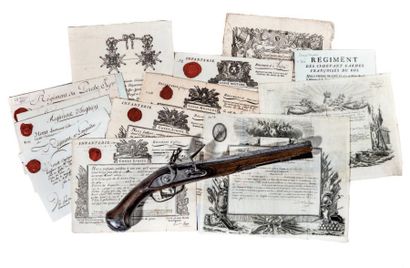 null INFANTERIE FRANÇAISE. 2 congés imprimés au regt. d'anjou (1780) et une lettre...