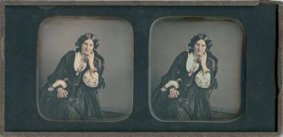 Auteur non identifié Portrait de femme accoudée, c. 1855 Daguerréotype stéréoscopique...
