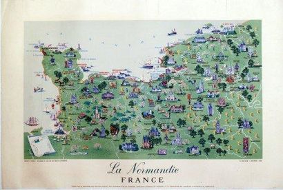 HETREAU H La Normandie 1955 - La Photolith. Paris Aff. Entoilée. B.E. B + 98 x 66...