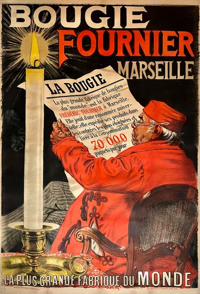 ANONYME. Fournier Marseille candle. 1891. Lithographic poster in two sheets. Imp....