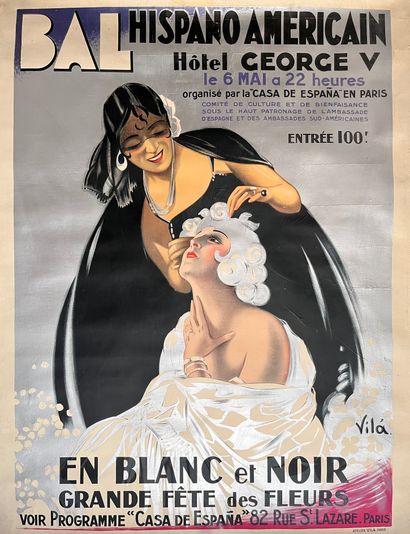 VILA Emilio. Hispano American Ball. Hôtel Georges V. In black and white. Grande Fête...
