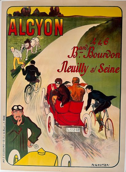GAUTIER R. Cycles et automobiles Alcyon. 1906. Affiche lithographique. Imp. G. Elleaume....