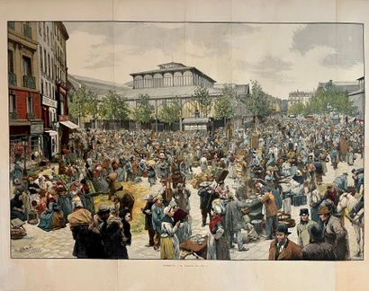 MYRBACH Félicien de. Le Carreau des Halles. 1885. Color lithograph signed in the...