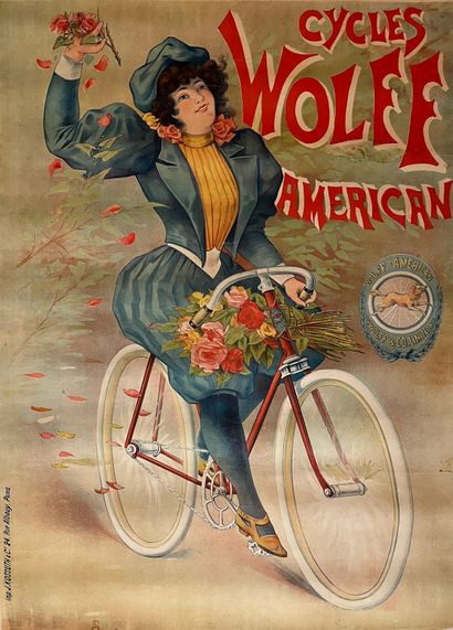ANONYME. Wolff American cycles. Circa 1900. Lithographic poster. Imp. J. Kossuth...