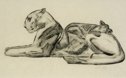 Paul JOUVE (1878-1973) Lioness and her cub, 1927
Etching on parchment
Signed and... Gazette Drouot