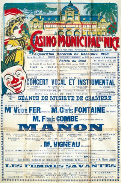 JAN Casino Municipal de Nice 1920 Manon. Les Femmes savantes. Imprimerie de l' Eclaireur...