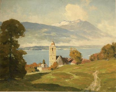 Hans MAURUS (1901-1942) «Vue de Rottach-Egern (Bavière)» Huile sur toile signée en...