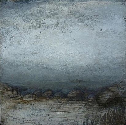 GEYRE Pascal Paysage avec pierres/Technique mixte sur bois/SHD/20 x 20 cm