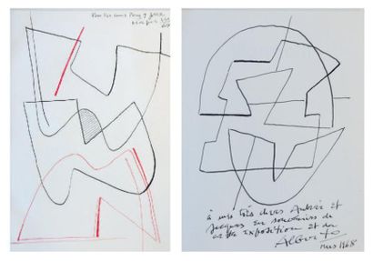 «MAGNELLI» Deux dessins par l'artiste avec un envoi à M. et Mme Perez y Jorba, figurant...