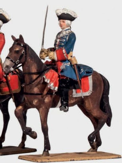 XVIIIème siècle Garde du corps du roi. Vers 1740. Officier à cheval (1 fig.) Sans...