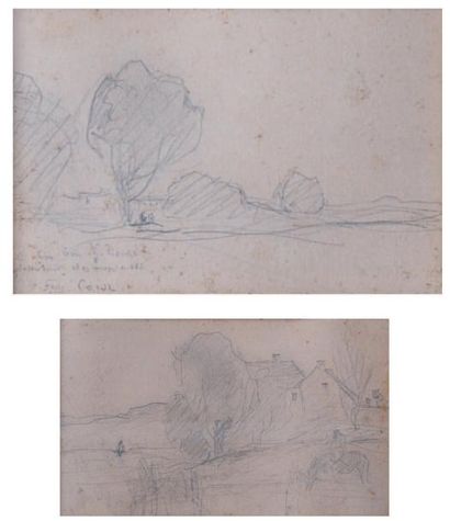 Camille COROT (1796-1875) Paysage aux arbres; paysage aux maisons Deux mines de plomb...