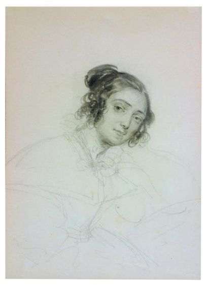 Attribué à Achille DEVERIA (Paris 1800 - 1859) Portrait de femme à mi corps Fusain...