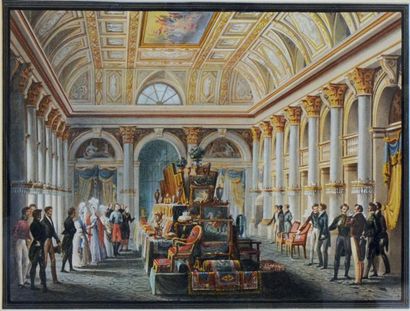 SANQUIRICO Alessandro (1777-1849) «Salone della Nobile societa in Milano, 1833» Aquarelle...