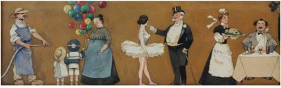 Albert GUILLAUME (1873-1942) Le jardinier, la vendeuse de ballons, le petit rat d'Opéra,...