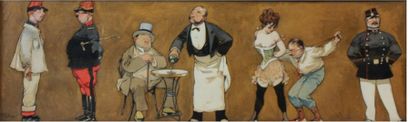 Albert GUILLAUME (1873-1942) Les militaires, au café, le corsetier, le gendarme Aquarelle...