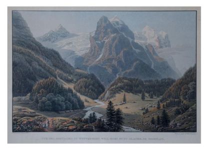 Johann Hürlimann (suisse, 1793-1850) Vue d'Unterseen et Hinterlacken. Vue d'une partie...