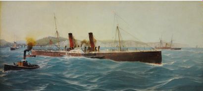 Hans Ritter Von PETERSEN (1850-1914) Le «port de Douvres» gagnant la haute mer, circa...