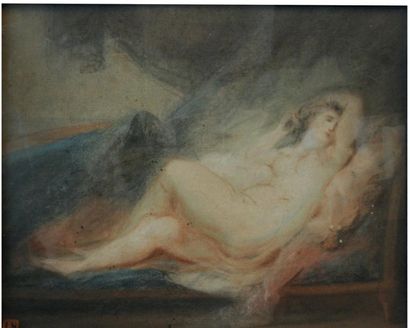Ecole Française du XVIIIème siècle Etude de femme nue allongée - Pastel 30 x 39 cm...
