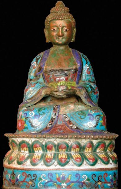 T'SING ( XXe siècle ) Bouddha assis en dhyâna mudrâ, geste de la méditation, de la...