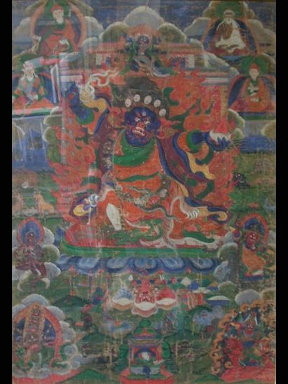 TIBET - NEPAL Tanka avec encadrement. Peinture sur toile représentant Padma Sambhava....