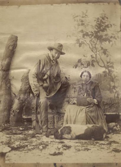 Felix-Jacques Antoine Moulin (1802-1875) Chasseur, femme au panier et chien, c. 1853...