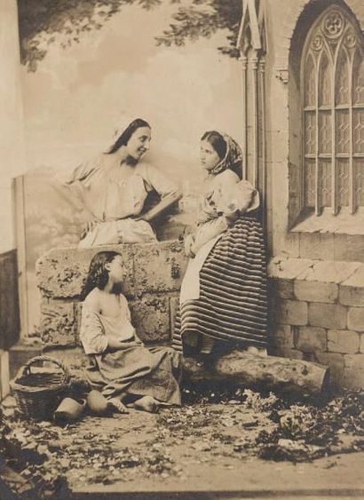 Felix-Jacques Antoine Moulin (1802-1875) Scène de genre, deux femmes et jeune fille,...