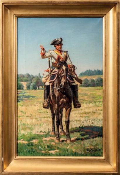 Rousselot. (L.) Cavalier du régiment de Vienne cavalerie vers 1758 vu de face rechargeant...