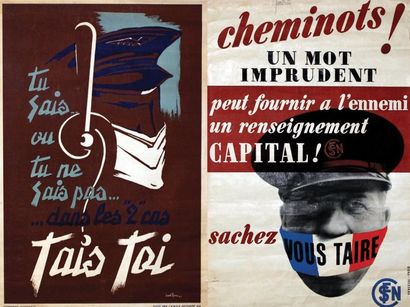 null Lot de 2 Affiches Cheminots un mot Imprudent peut ...renseignement Capital !...