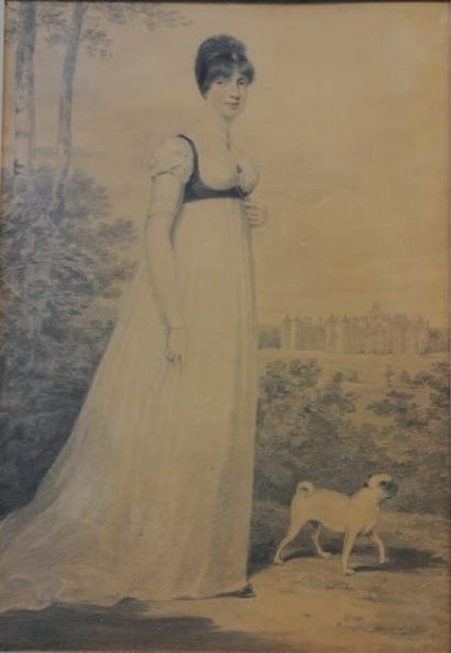 Henri EDRIDGE (Paddington 1769 Londres 1821) Portrait de femme en pied avec son chien...