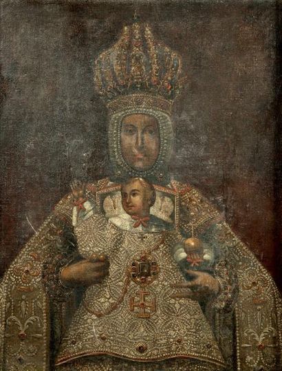 ÉCOLE DE CUZCO La Vierge à l'Enfant Toile - 98 x 75 cm