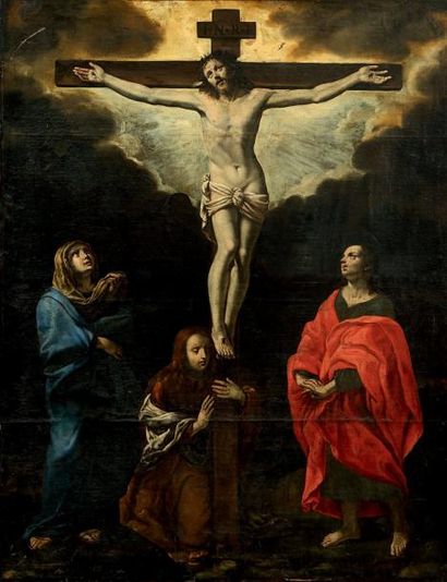 École NAPOLITAINE du XVIIe siècle La Crucifixion avec sainte Marie Madeleine Toile...