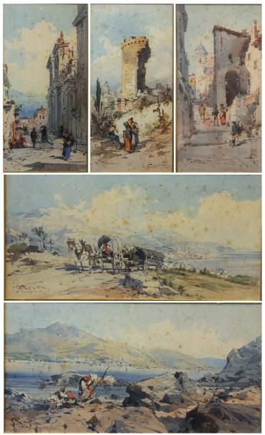 Emmanuel COSTA (1833-1921) Paysages Suite de cinq aquarelles signées Dim de l'une:...