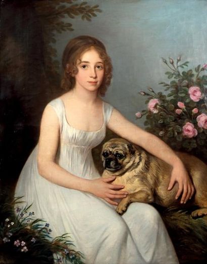Attribué à Henri François RIESENER (1767 - 1828) Portrait de jeune fille avec son...