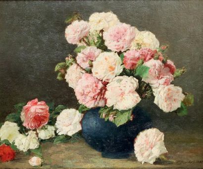 Franz BACKVIS (1857-1926) Nature morte aux roses, 1898 Huile sur toile signée en...